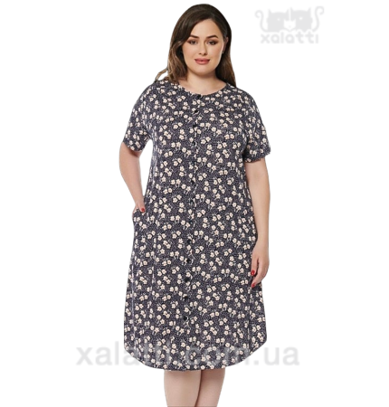 Женский трикотажный халат RS k.7496 "Васильки" черный